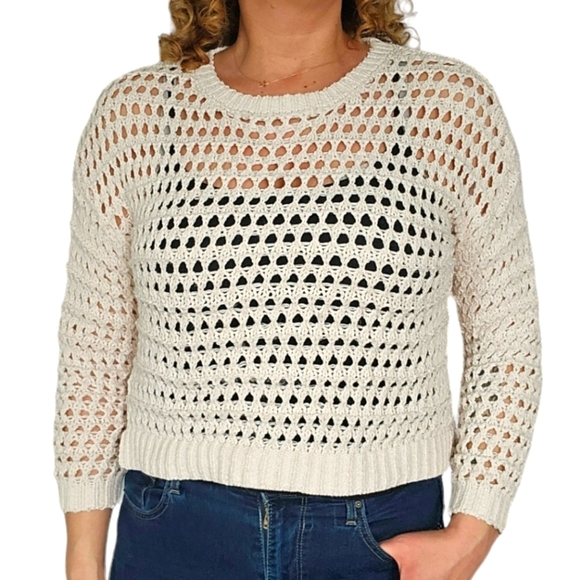 Sincerely Jules Open Knit Long Sleeve Sweater Size Small Creme - Picture 1 of 4